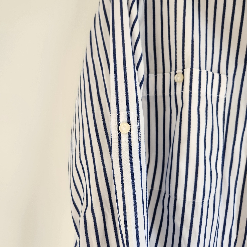 Lauren Ralph Lauren Blue White Striped Button Down Shirt Womens 3X Cotton - Picture 9 of 12